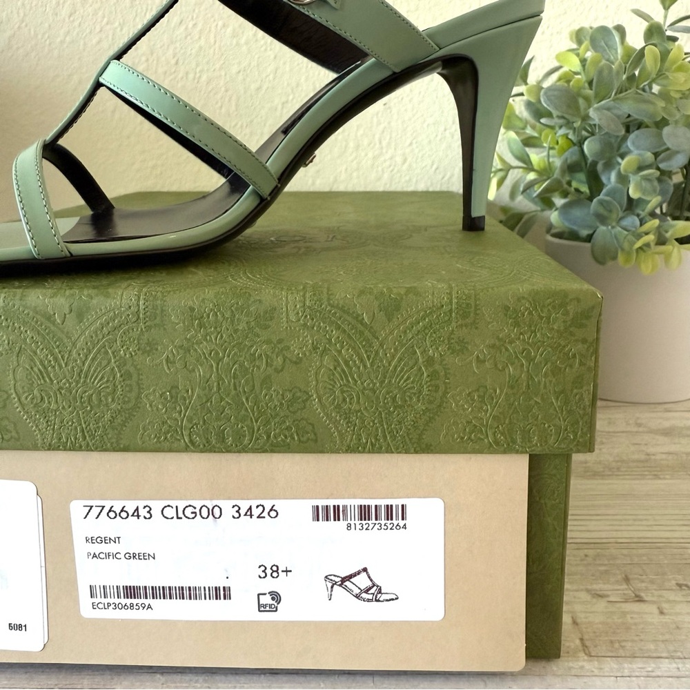 New Gucci Horsebit leather mules heeled sandals, green, size 38.5, US 8.5 - Picture 8 of 9